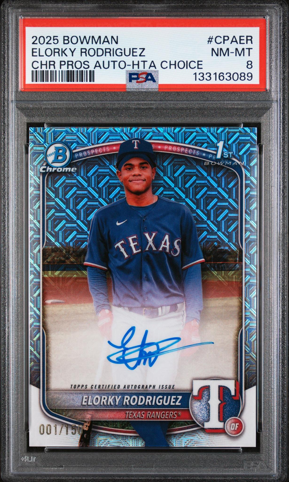 2025 Bowman Chrome Prospect Autograph Hta Choice Refractor Elorky Rodriguez #CPAER /150 PSA 8