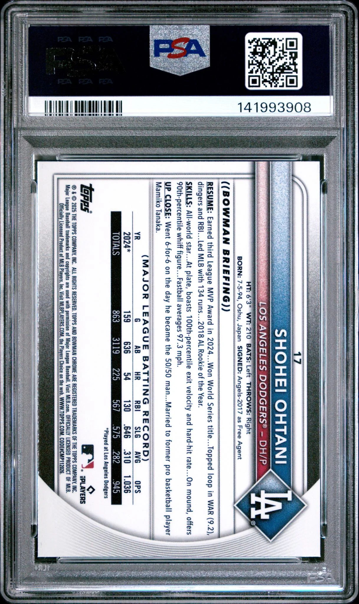 2025 Bowman Chrome Shohei Ohtani #17 PSA 10 - Image 2
