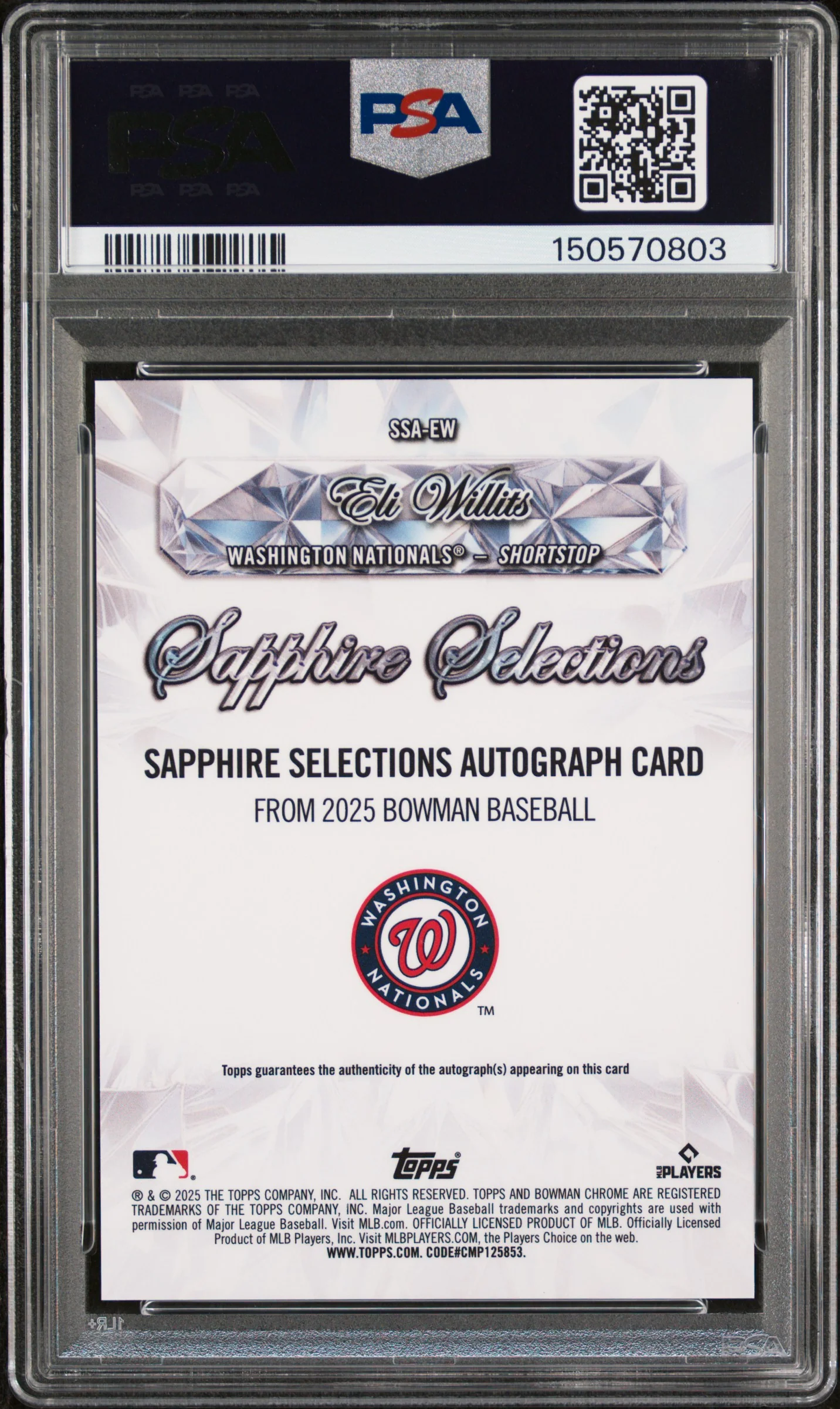 2025 Bowman Draft Sapphire Edition Sapphire Selections Autographs Eli Willits #EW PSA 9 - Image 2