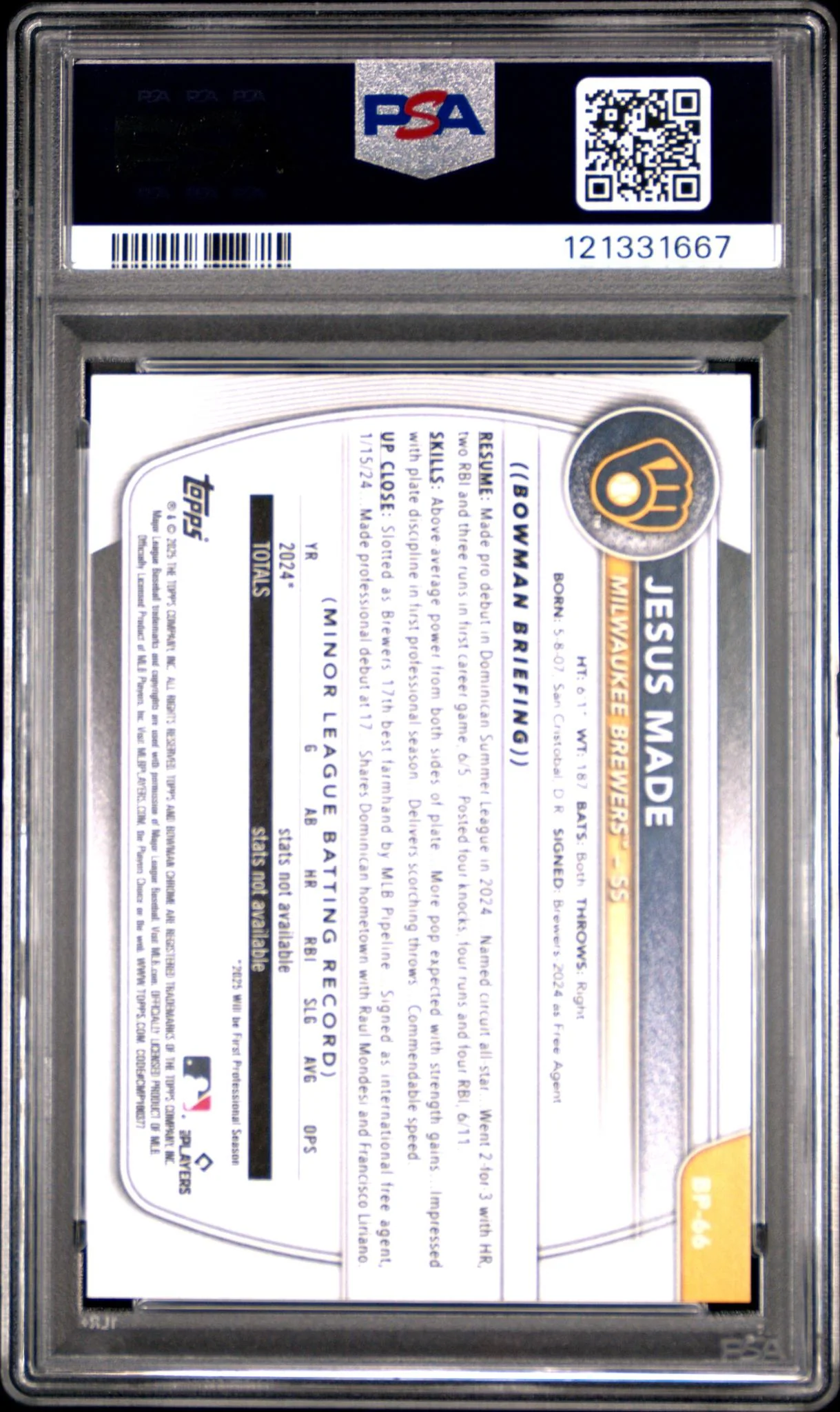 2025 Bowman Jesus Made #BP-66 PSA 10 - Image 2