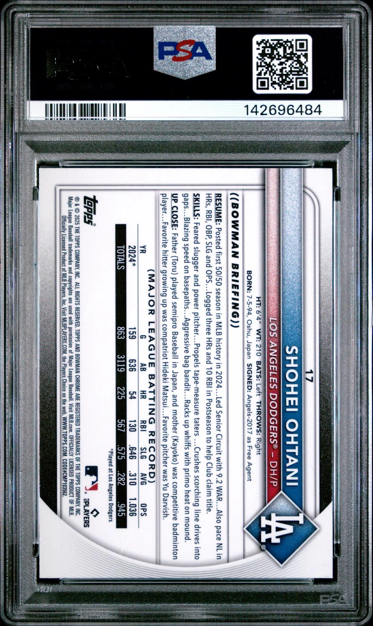 2025 Bowman Mega Box Chrome Prospect Refractor Shohei Ohtani #17 PSA 9 - Image 2