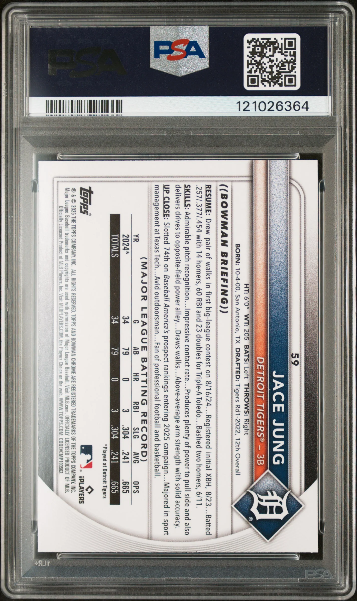 2025 Bowman Mega Box Mojo Refractor Jace Jung #59 RC PSA 9 - Image 2