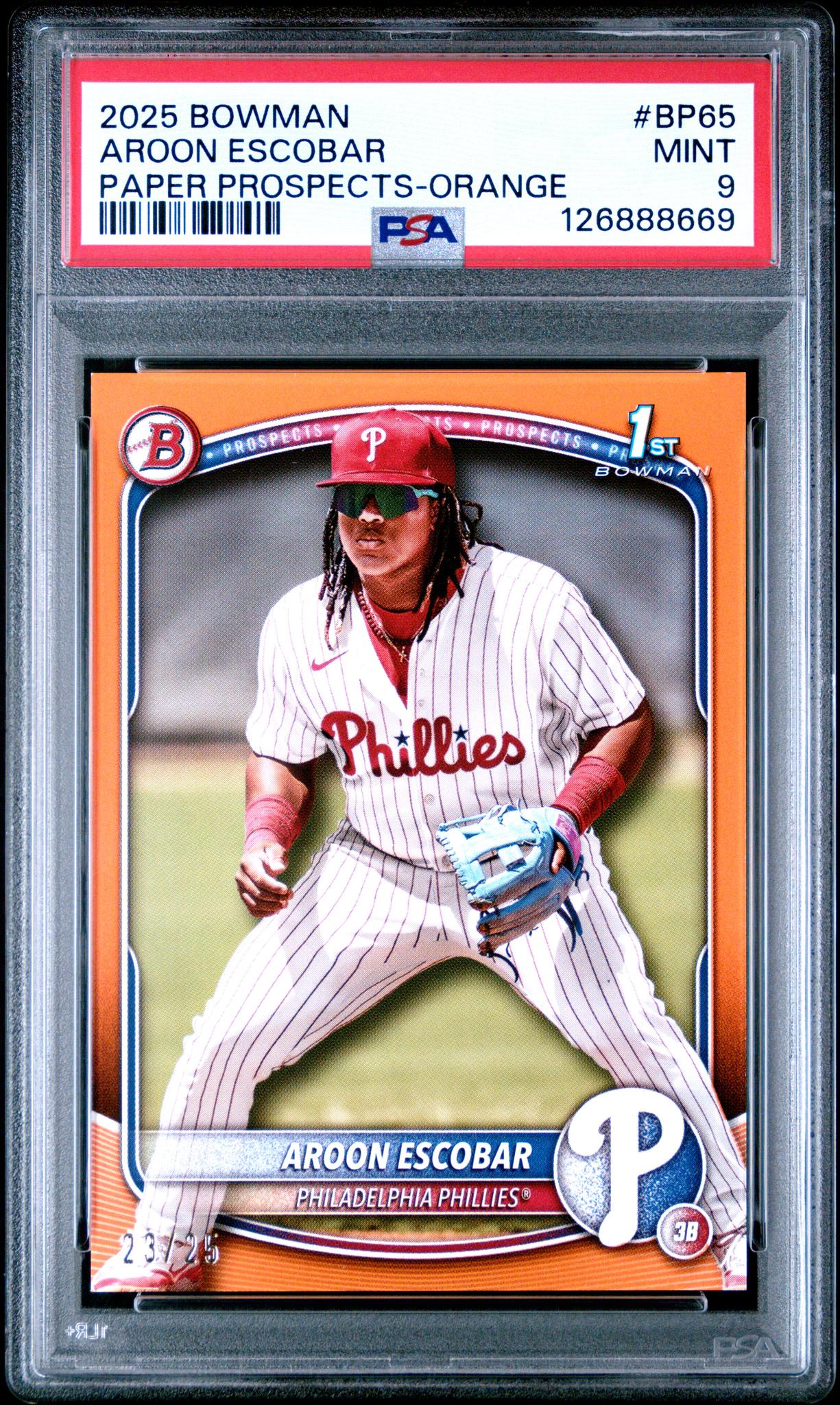 2025 Bowman Orange Aroon Escobar #BP65 /75 PSA 9