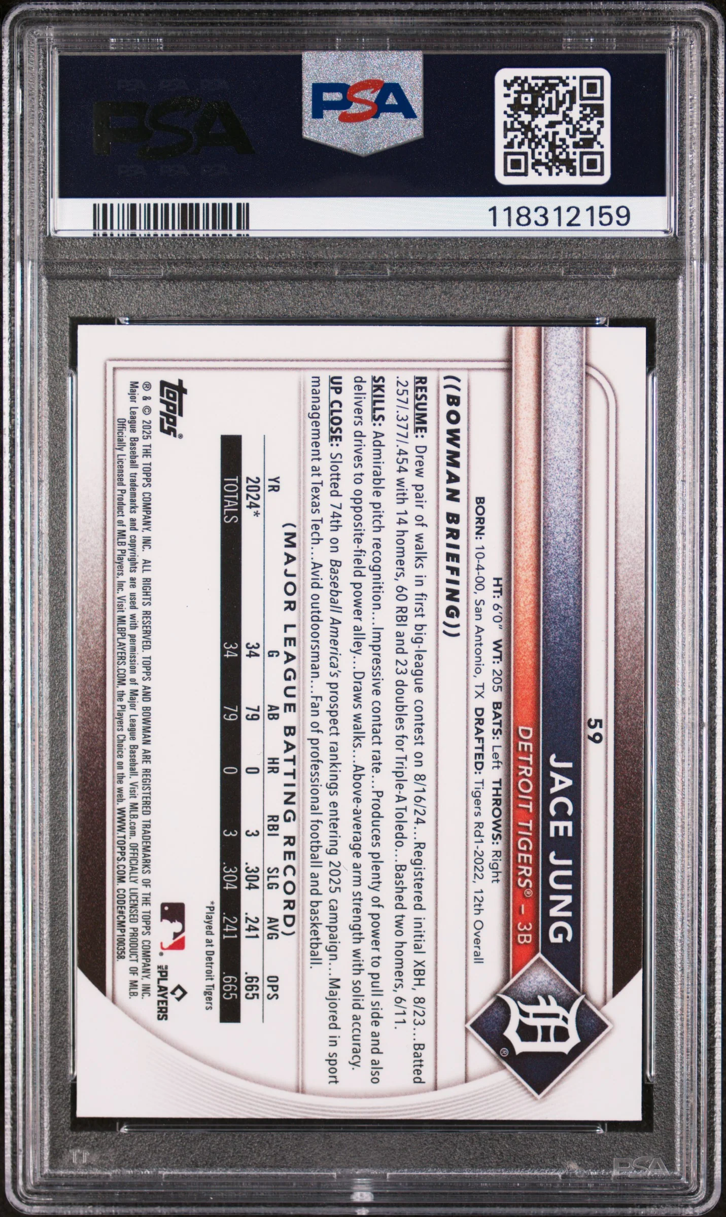2025 Bowman Red Rookie Redemption Jace Jung #59 PSA 9 - Image 2