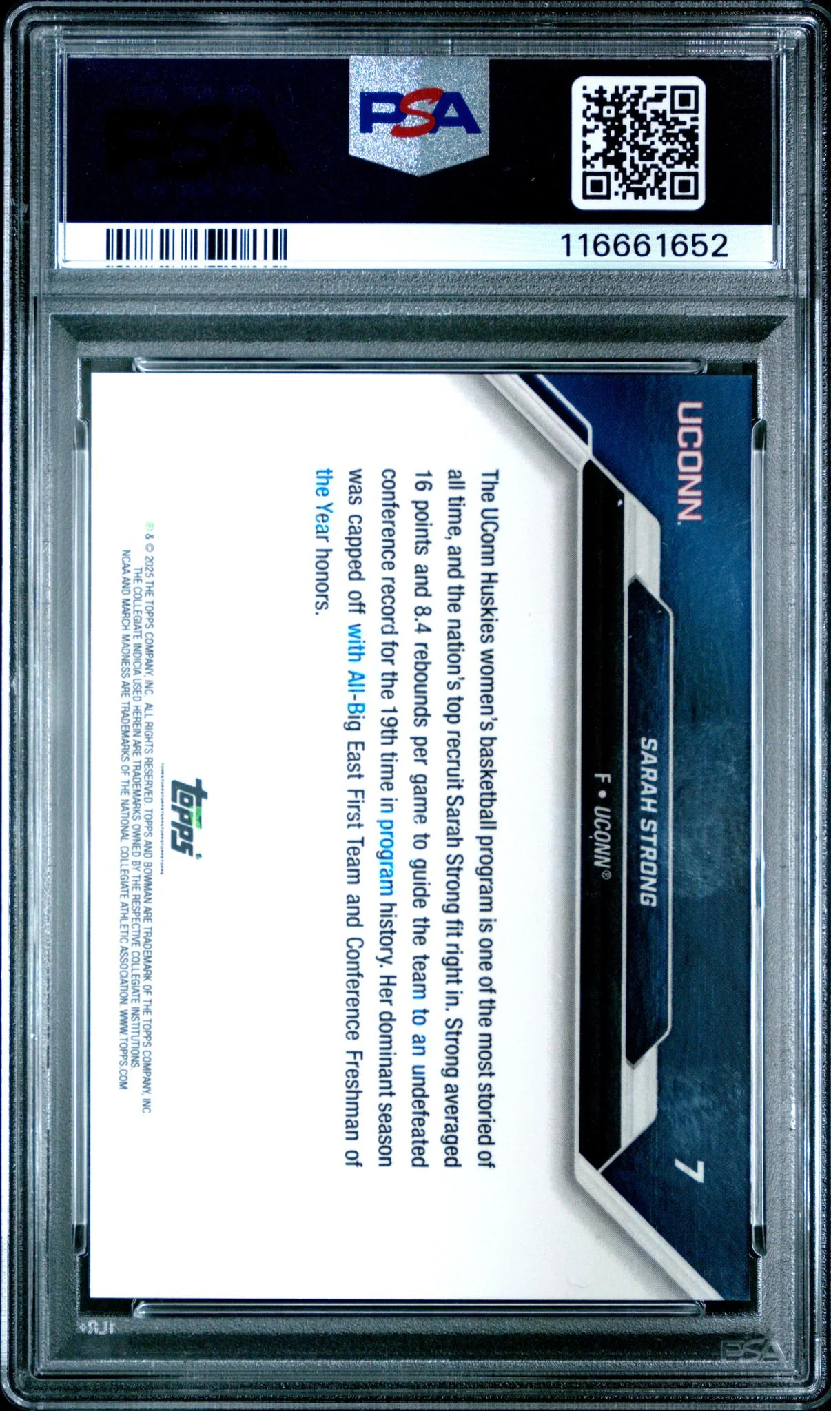 2025 Bowman U Now March Madness Sarah Strong #7 PSA 10 - Image 2