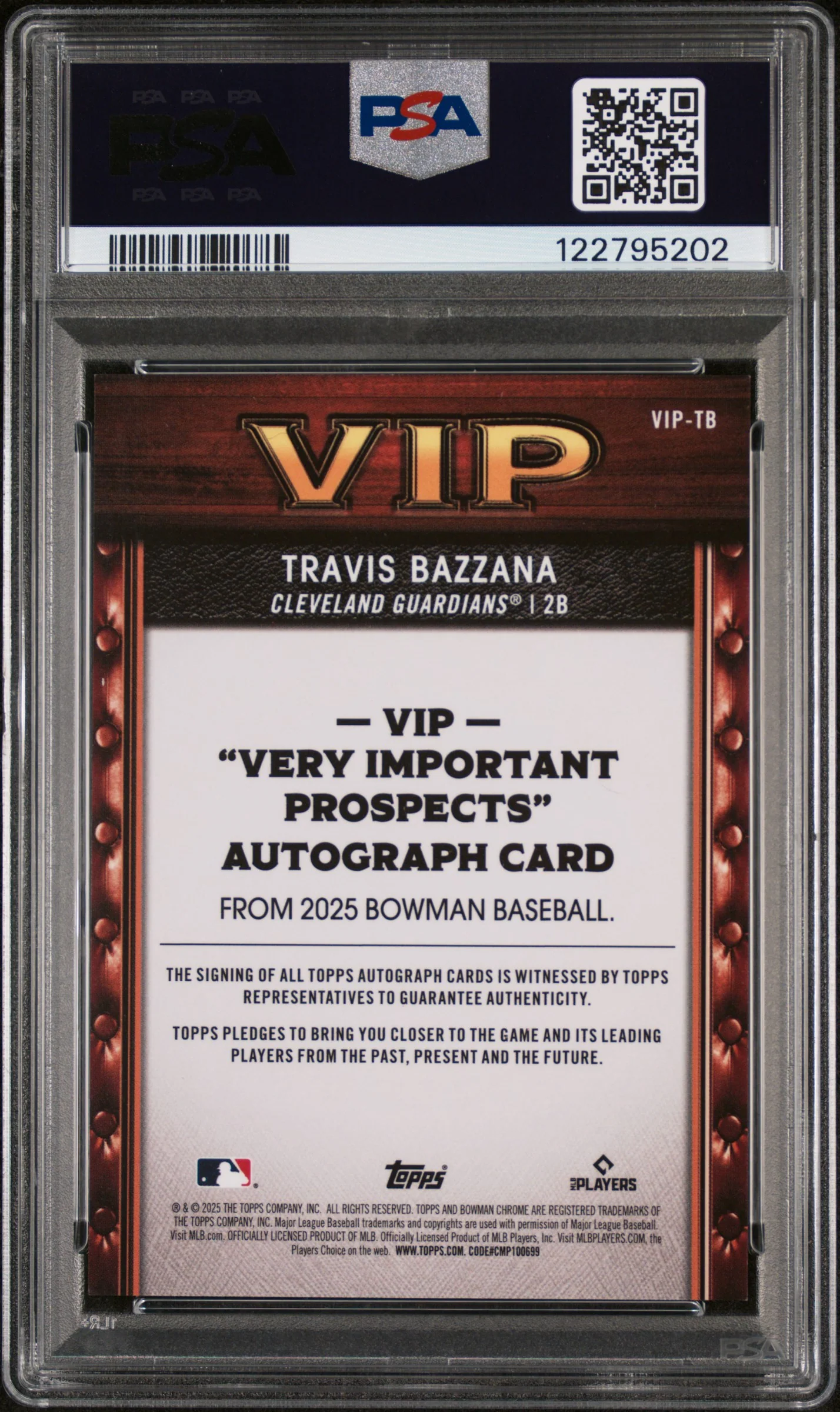 2025 Bowman Very Important Prospects Autographs Travis Bazzana #VIPTB /99 PSA 10 - Image 2