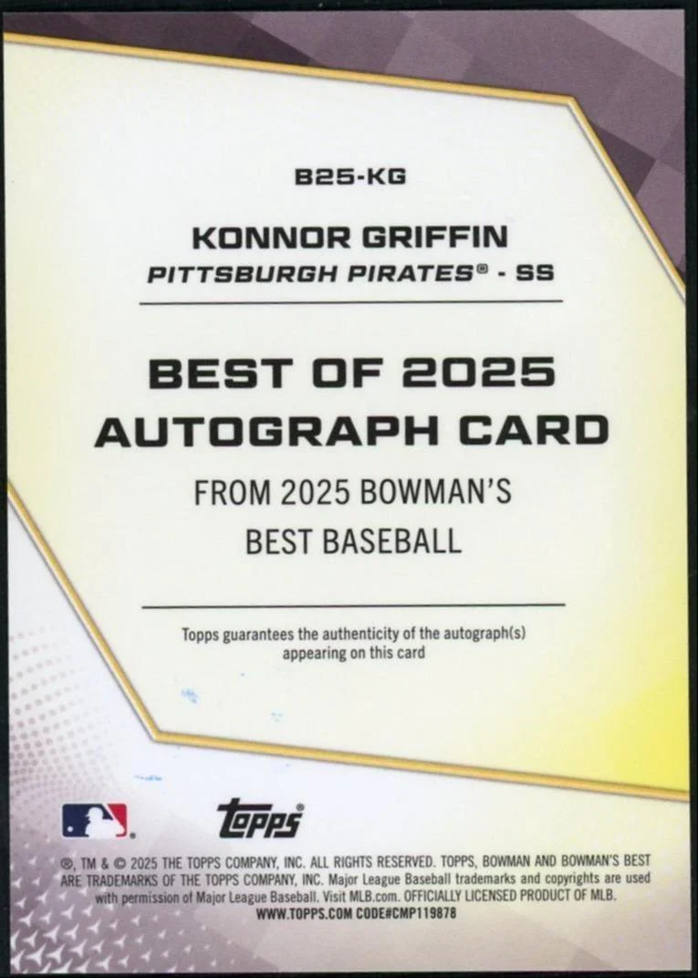 2025 Bowman's Best Best of 2025 Autographs Konnor Griffin - Image 2