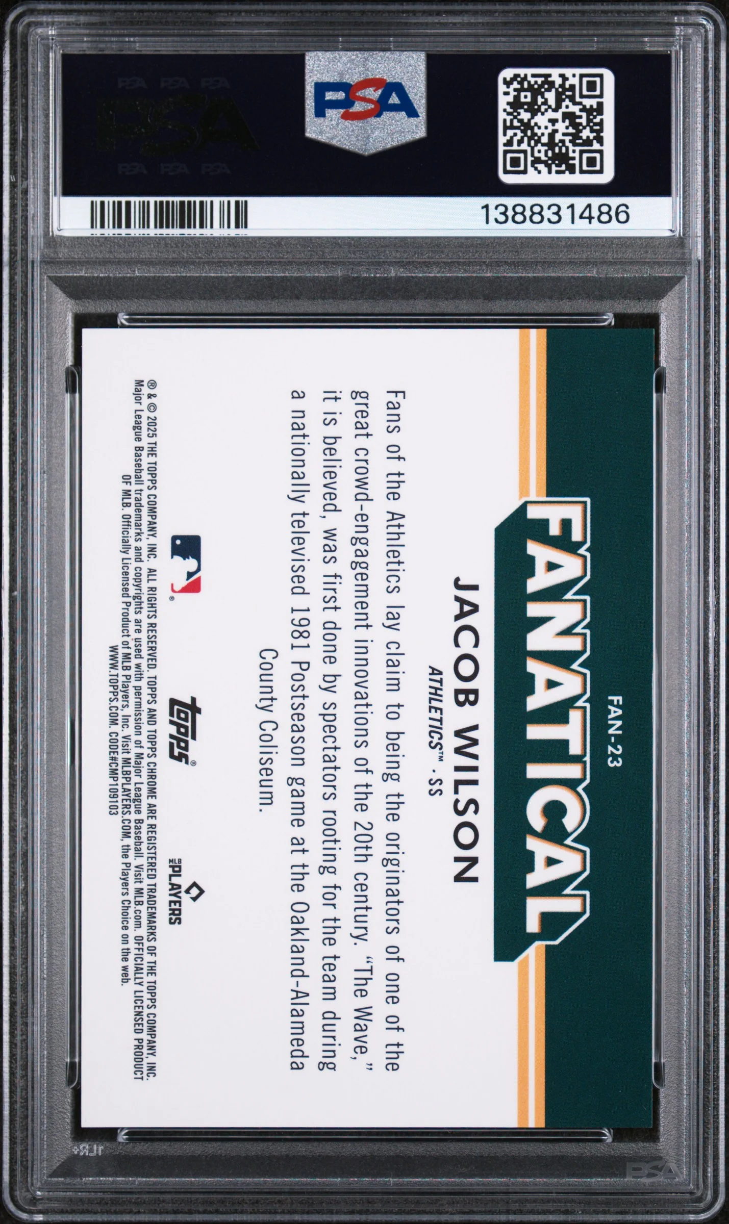 2025 Chrome Fanatical Jacob Wilson #FAN23 PSA 10 - Image 2