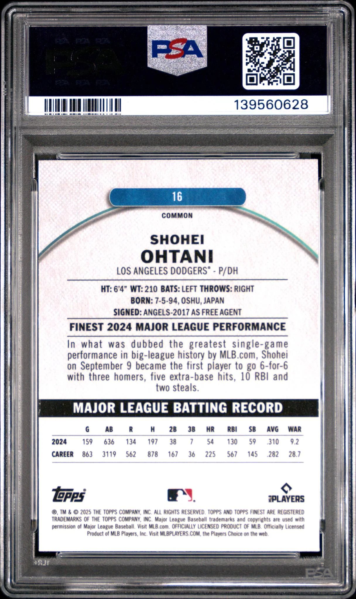 2025 Finest Checkerboard Refractor Shohei Ohtani #16 PSA 10 - Image 2