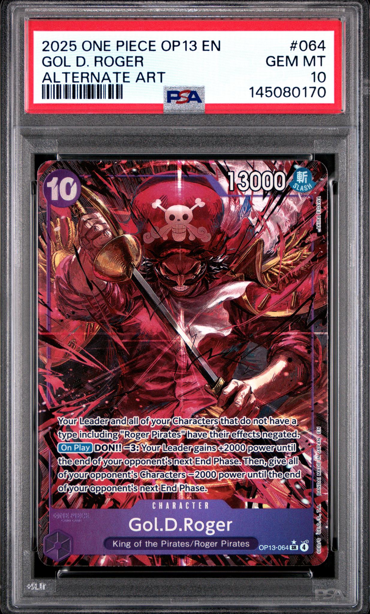 2025 One Piece Op13-Carrying On His Will Alternate Art Gol.D.Roger #064 PSA 10