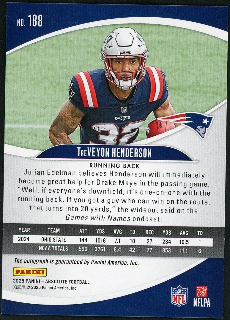 2025 Panini Absolute Treveyon Henderson Auto Blue /50 - Image 2