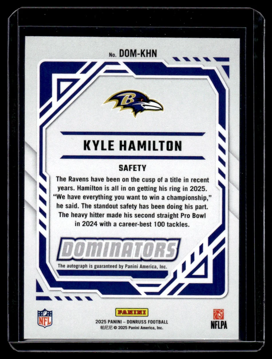 2025 Panini Donruss Dominators Kyle Hamilton #DOM-KHN Auto /49 - Image 2