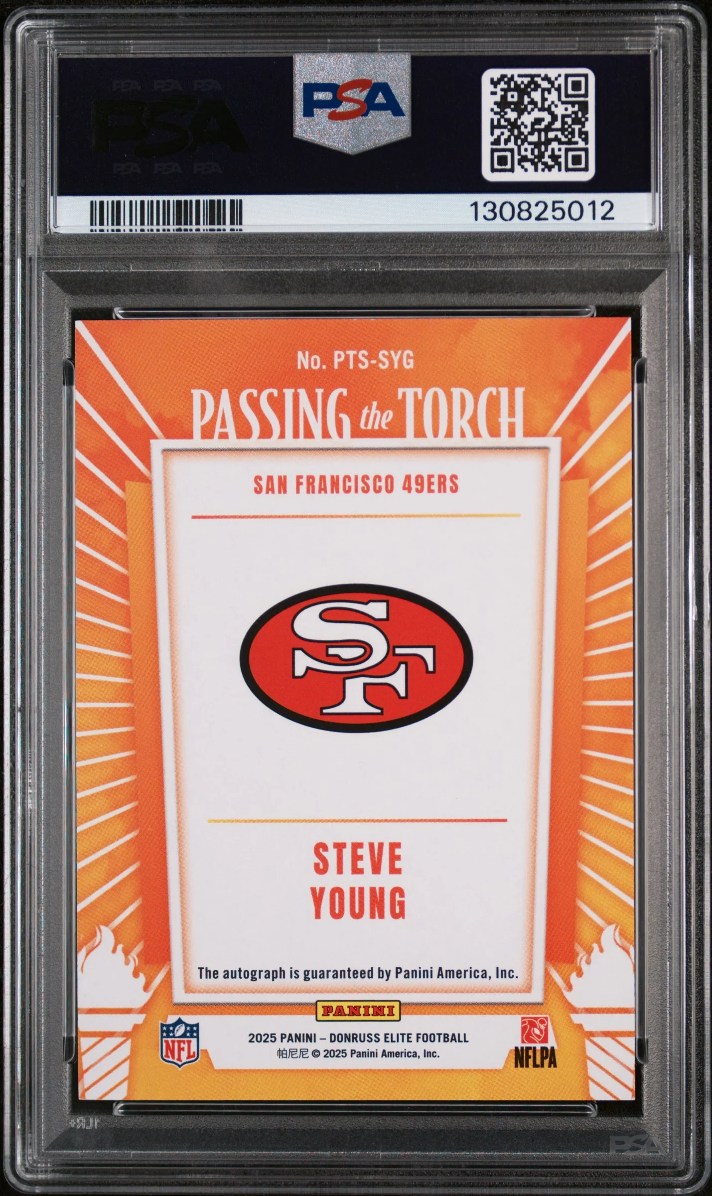 2025 Panini Donruss Elite Passing the Torch Signatures Singles Steve Young #PTSSYG /25 PSA 9 - Image 2