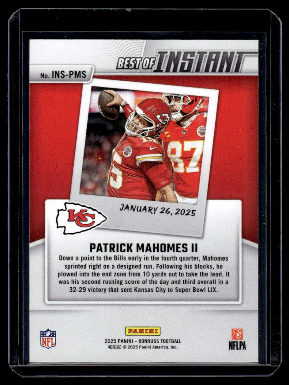 2025 Panini Donruss INS-PMS Patrick Mahomes II Best of Instant 0000/0000 Kansas City Chiefs - Image 2