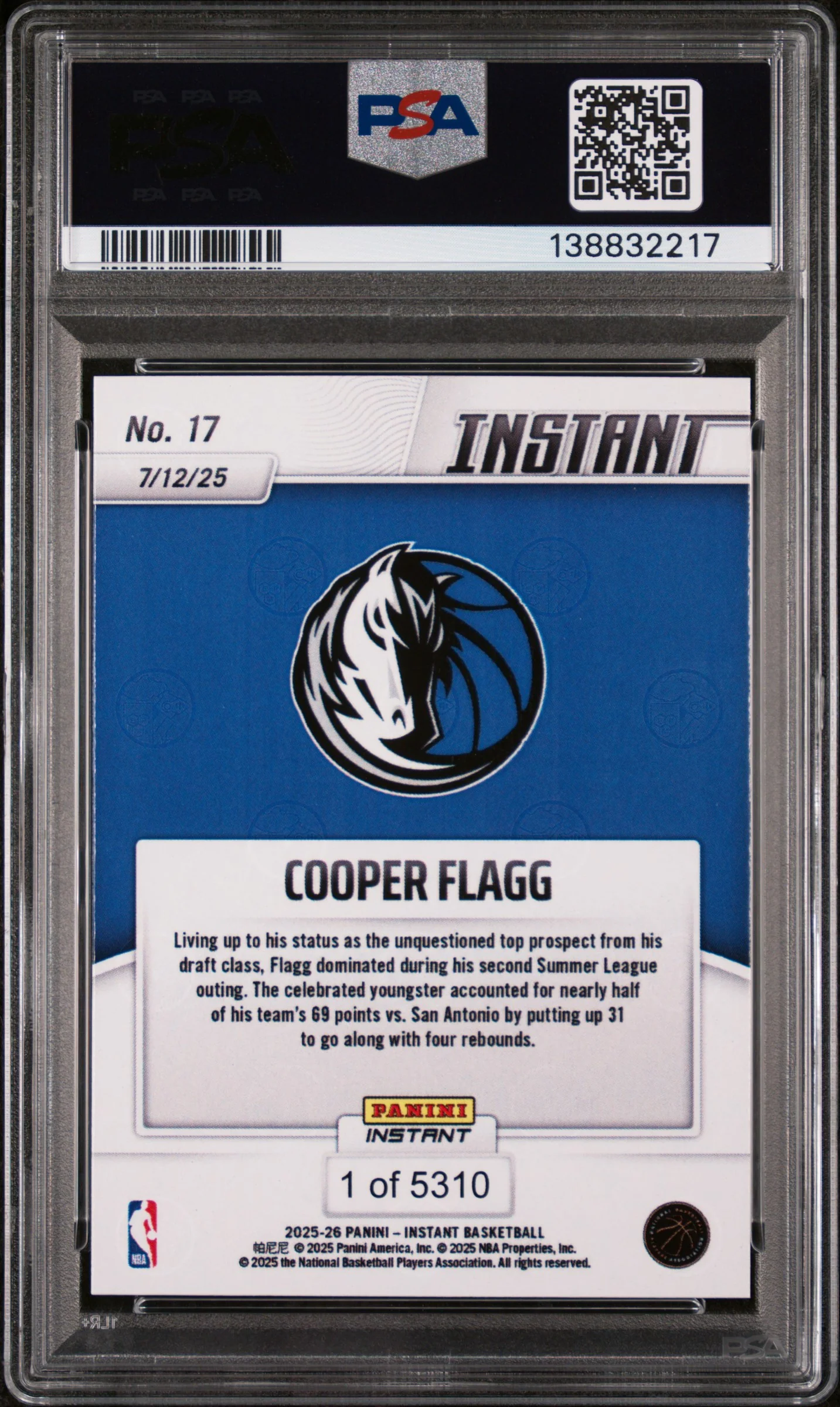 2025 Panini Instant Cooper Flagg #17 /5310 PSA 10 - Image 2