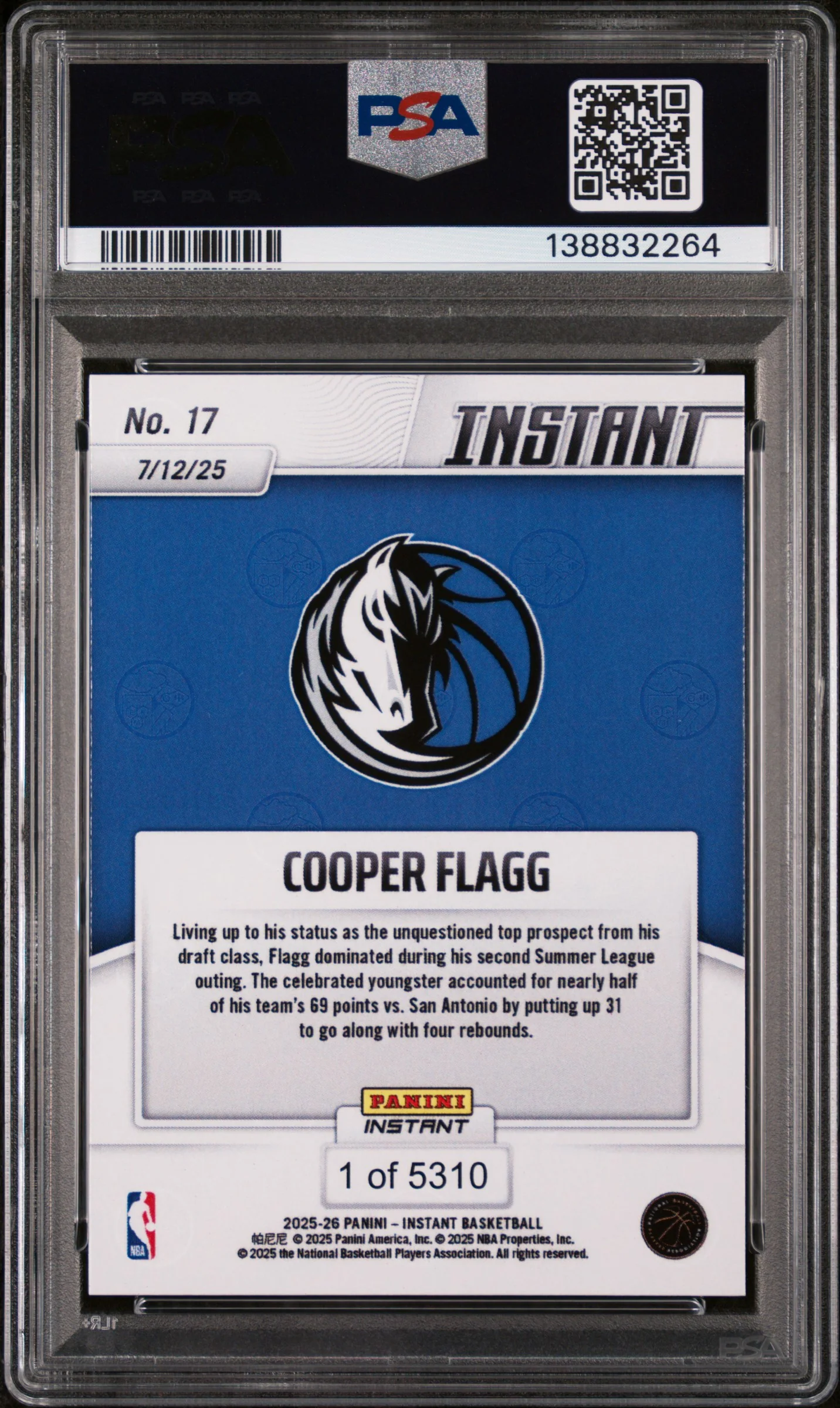 2025 Panini Instant Cooper Flagg #17 /5310 PSA 10 - Image 2