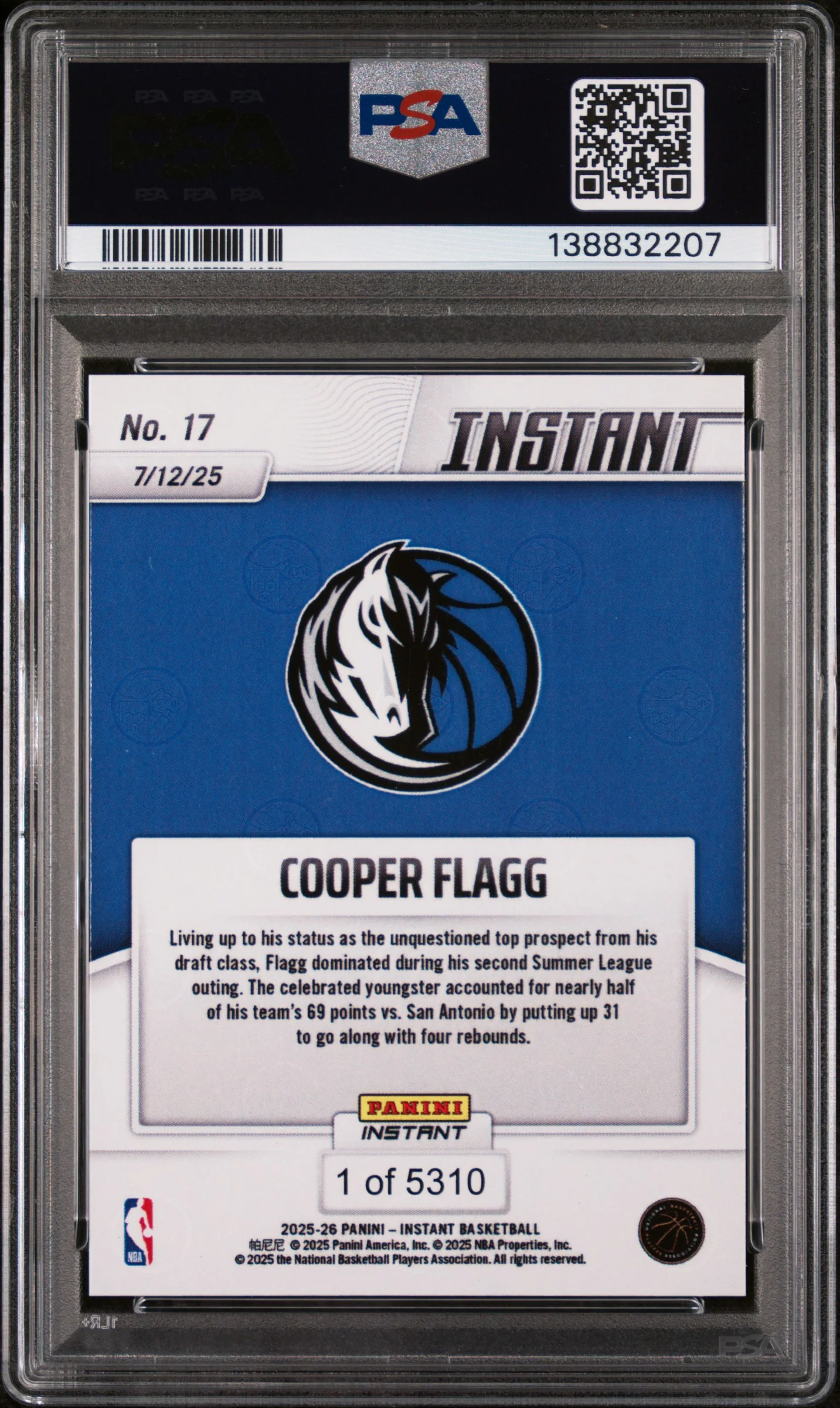 2025 Panini Instant NBA Cooper Flagg #17 /5310 PSA 9 - Image 2