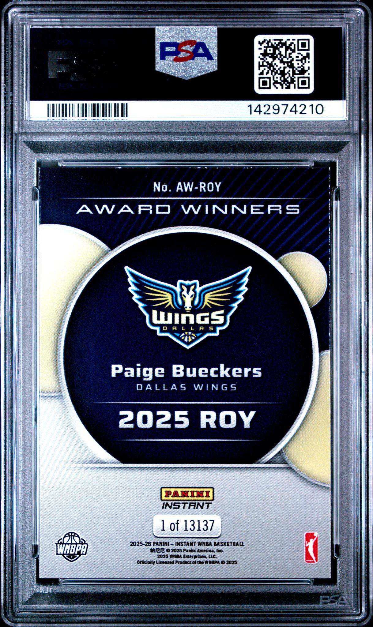 2025 Panini Instant WNBA Award Winners Paige Bueckers #ROY /13137 PSA 9 - Image 2