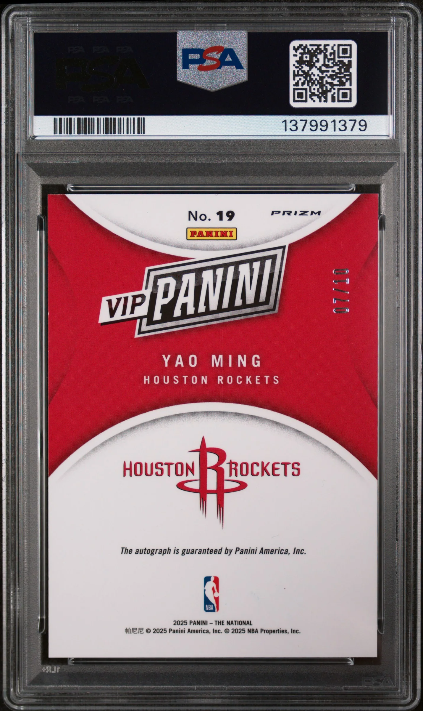 2025 Panini National Sports Collectors Convention VIP Gold Autograph-Gold Yao Ming #19 /10 PSA 9 - Image 2