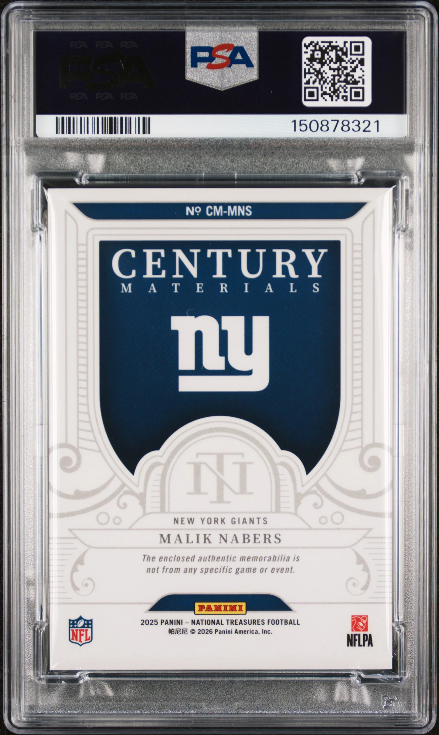 2025 Panini National Treasures Century Materials Emerald Malik Nabers #MNS /5 PSA 9 - Image 2