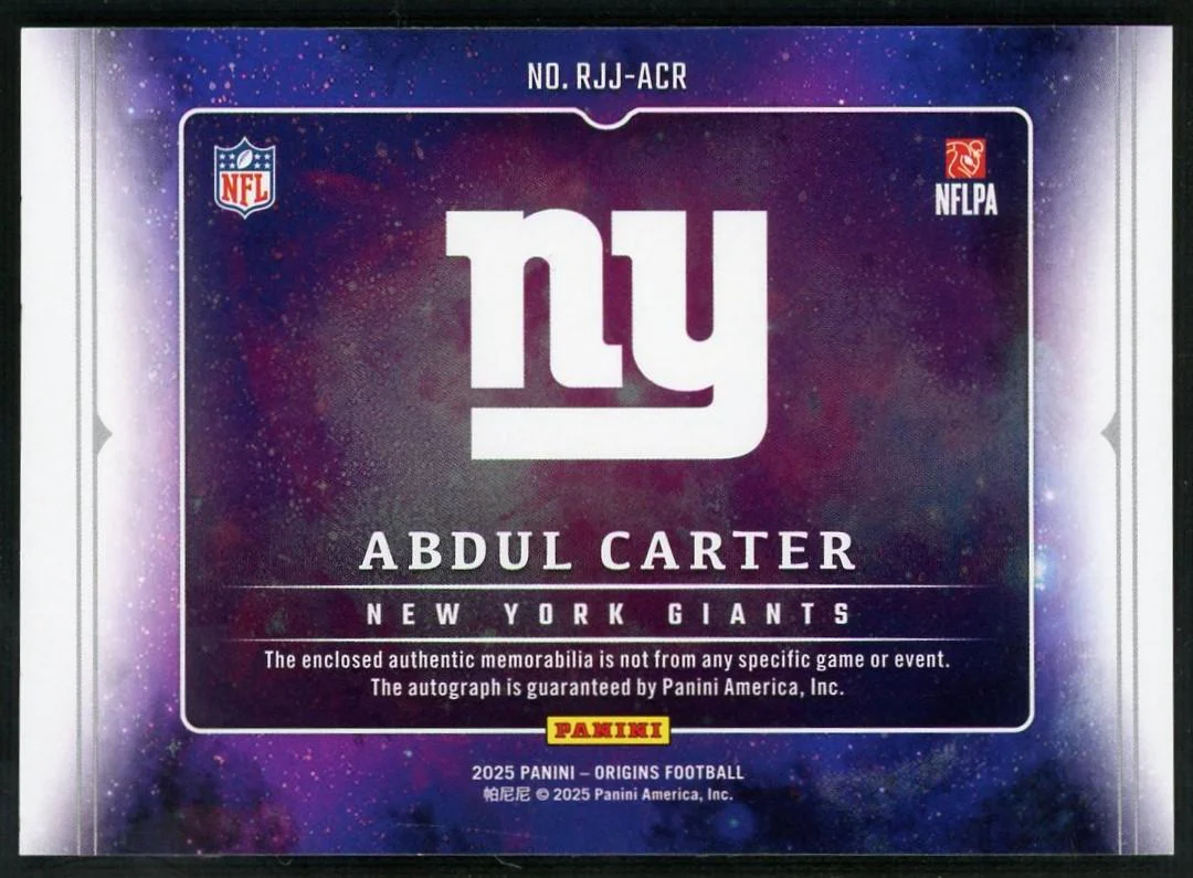 2025 Panini Origins Abdul Carter #RJJ-ACR RC RPA - Image 2