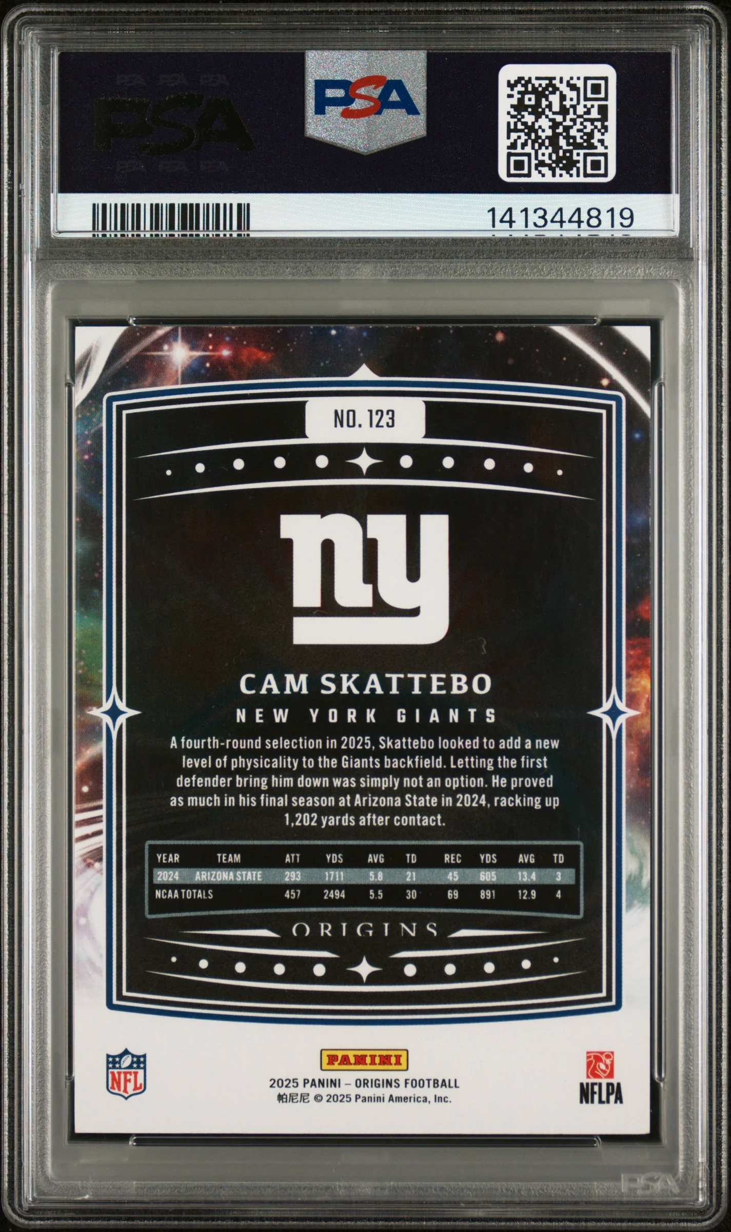 2025 Panini Origins Holo Red Cam Skattebo #123 /675 PSA 10 - Image 2