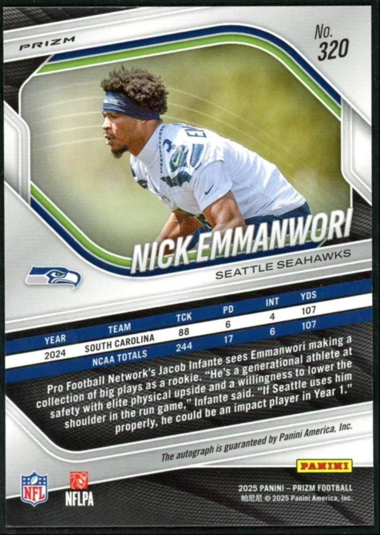 2025 Panini Prizm 320 Nick Emmanwori Silver Prizm Auto - Image 2