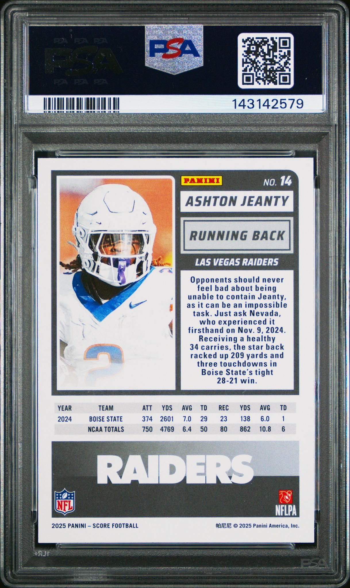 2025 Panini Score Pumpkin Ashton Jeanty #14 PSA 10 - Image 2