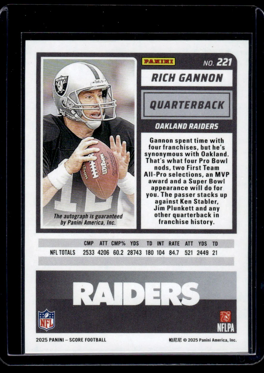 2025 Panini Score Red Zone Rich Gannon #221 Auto /20 - Image 2