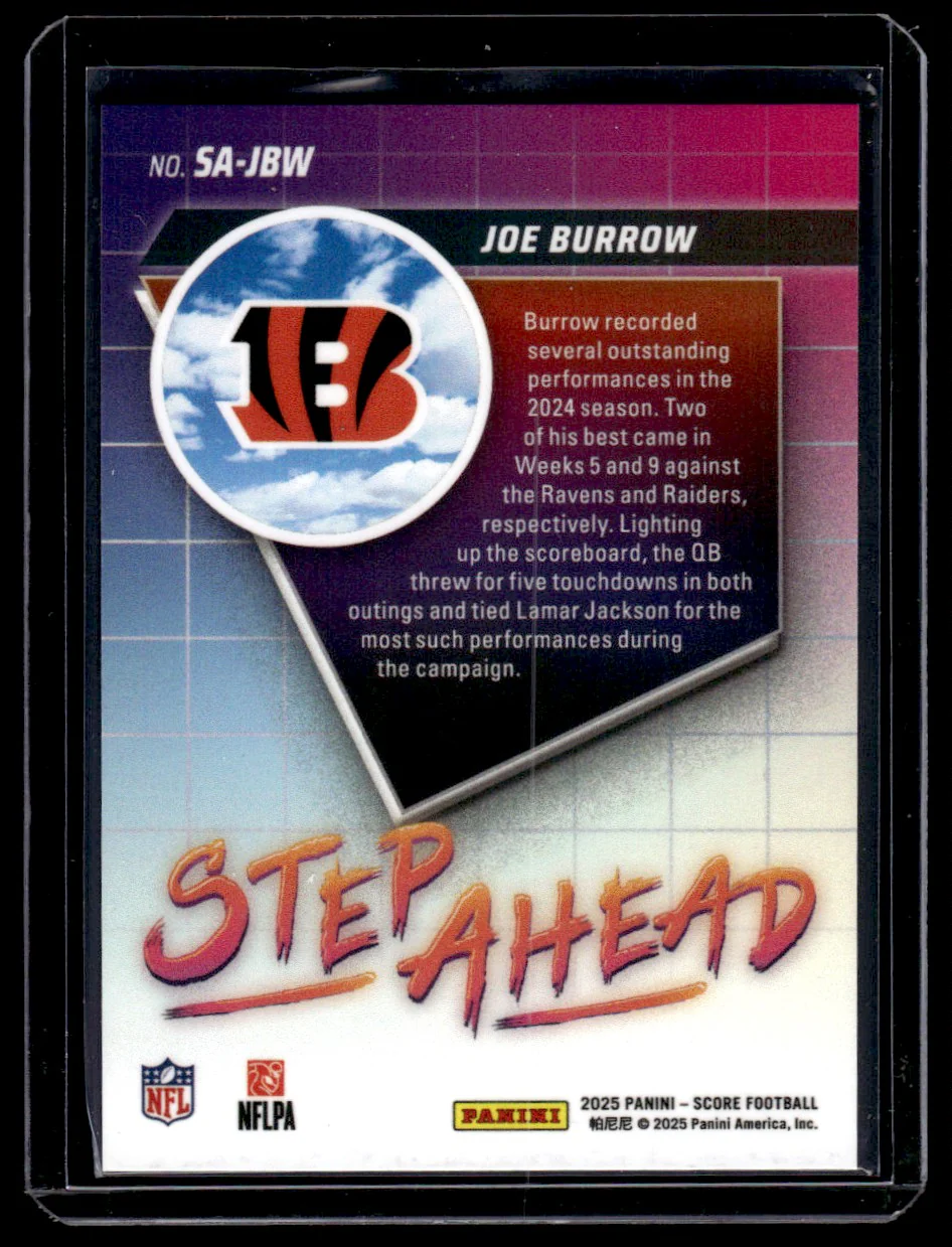 2025 Panini Score SA-JBW Joe Burrow Step Ahead Cincinnati Bengals - Image 2