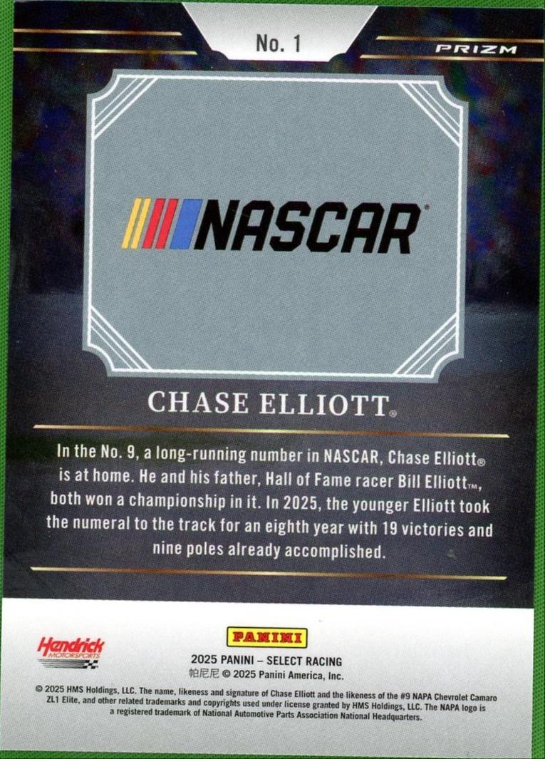 2025 Panini Select 1 Chase Elliott Artistic Selections Prizm VG Hendrick Motorsports - Image 2
