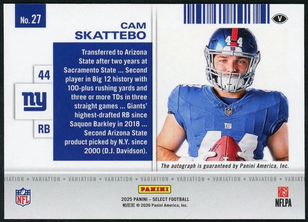 2025 Panini Select Contenders Rookie Ticket Variation Autographs Cam Skattebo - Image 2