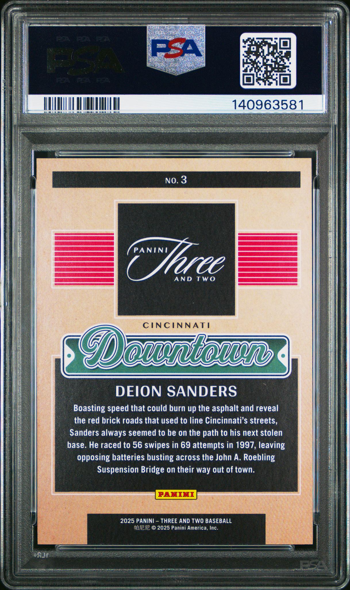 2025 Panini Three and Two Downtown Deion Sanders #3 PSA 9 - Image 2