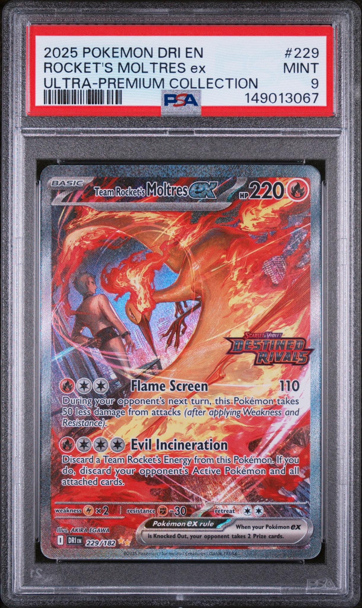 2025 Pokemon Dri En-Destined Rivals Team Rocket's Moltres Ex Ultra-Premium Collection Team Rocket's Moltres Ex #229 PSA 9