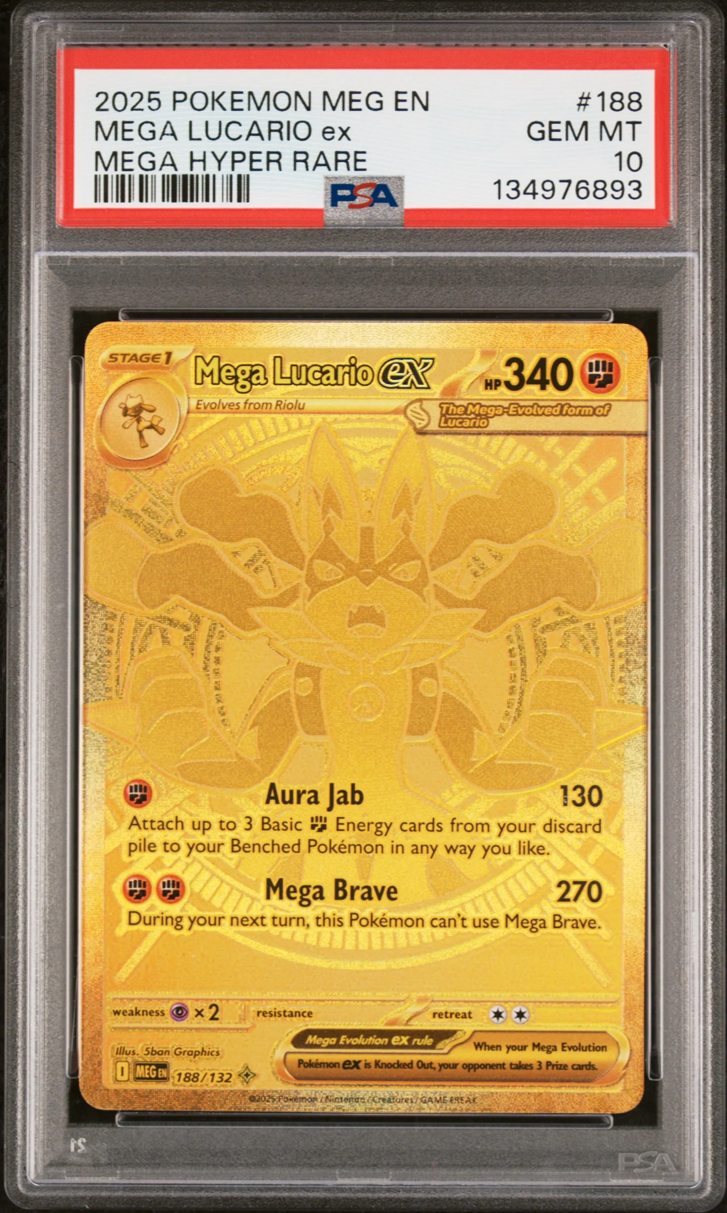 2025 Pokemon Mega Evolution Mega Hyper Rare Mega Lucario Ex #188 PSA 10