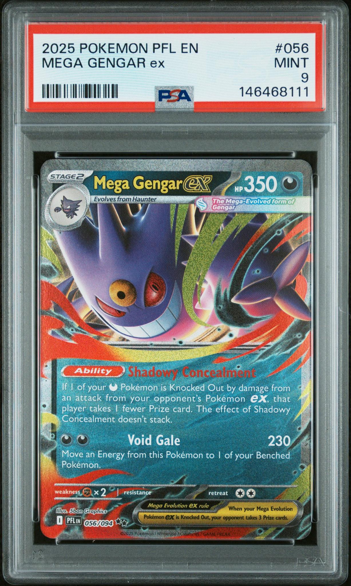 2025 Pokemon Mega Evolution Phantasmal Flames Mega Gengar Ex #056 PSA 9
