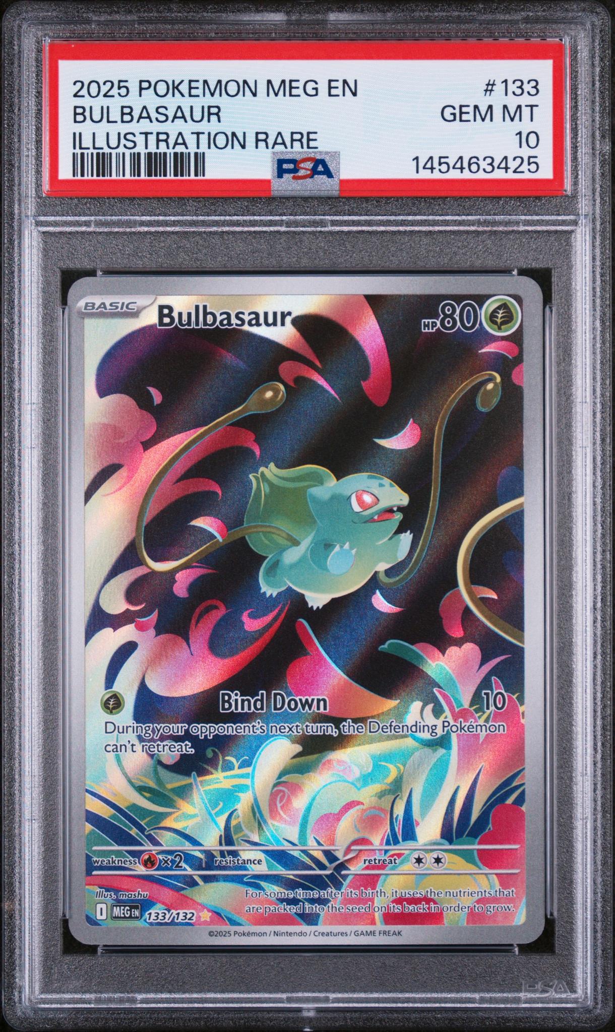 2025 Pokemon Mega Evolution Promo Box Topper Illustration Rare Bulbasaur #133 PSA 10
