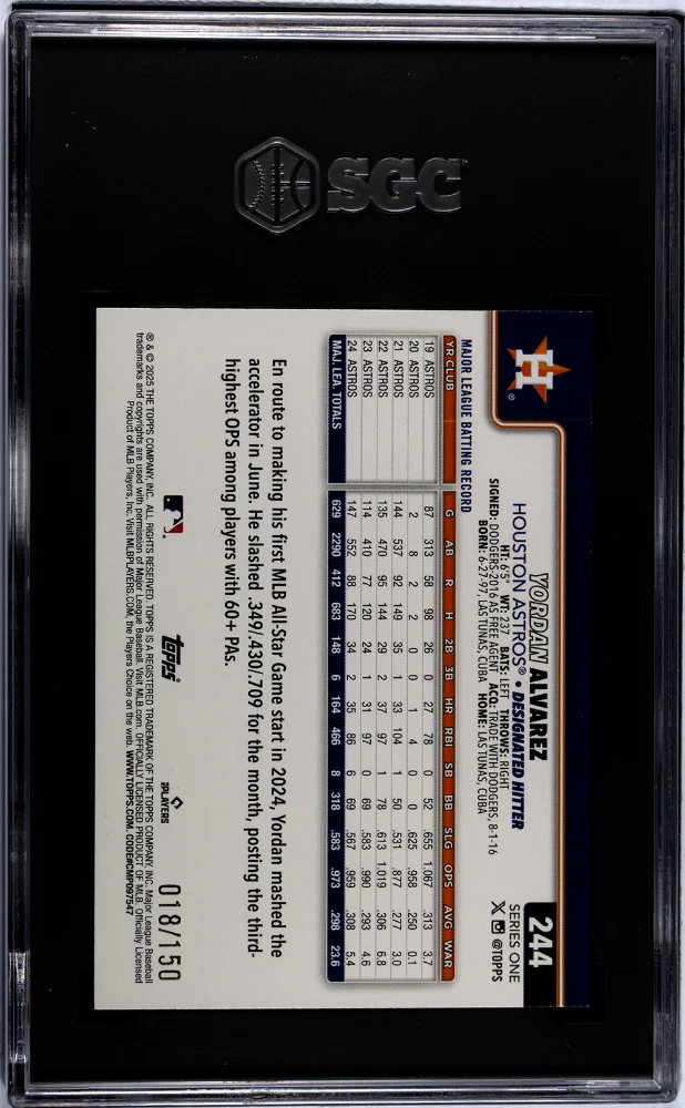 2025 Topps #244 Yordan Alvarez Blue Foil /150 SGC 9.5 - Image 2