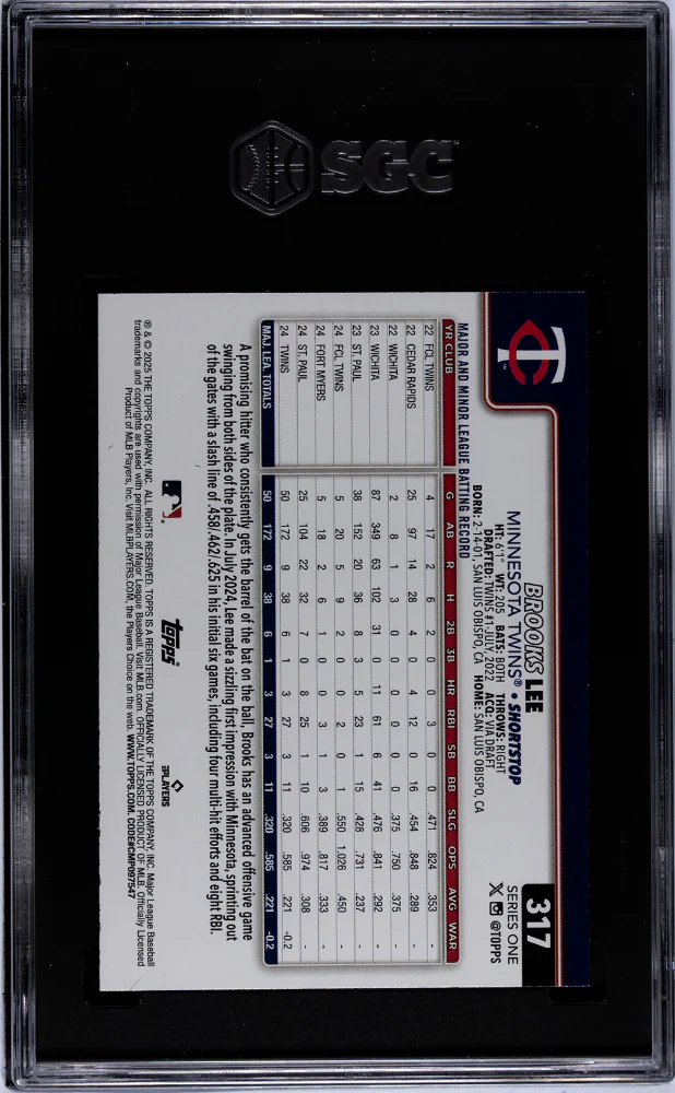 2025 Topps #317 Brooks Lee SGC 10 - Image 2