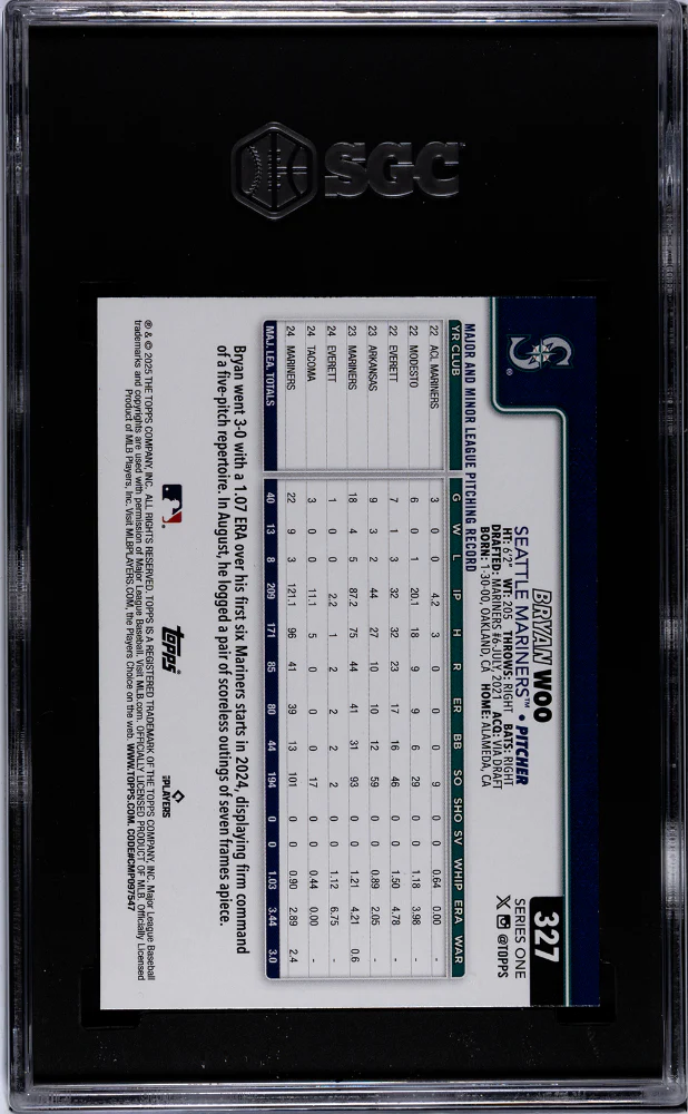 2025 Topps #327 Bryan Woo Rainbow Foilboard SGC 10 - Image 2