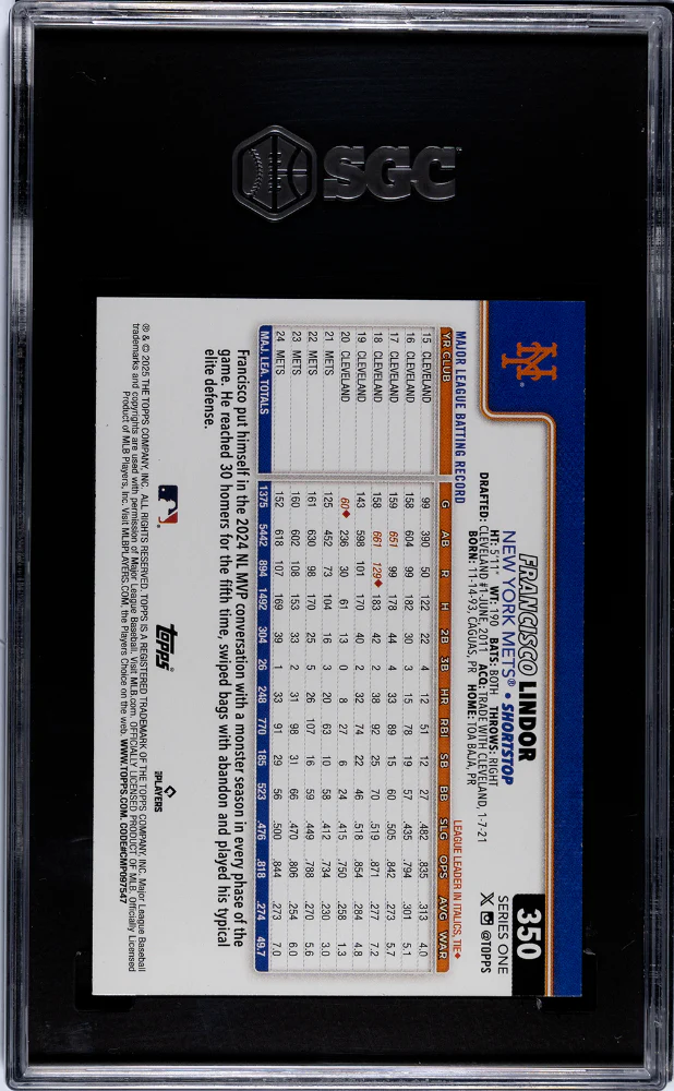2025 Topps #350 Francisco Lindor SGC 9.5 - Image 2