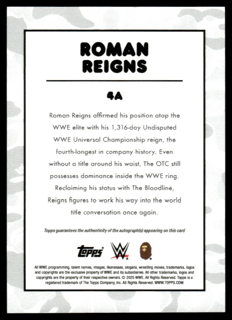 2025 Topps 4A Roman Reigns Topps Certified Autograph /10 VG - Image 2