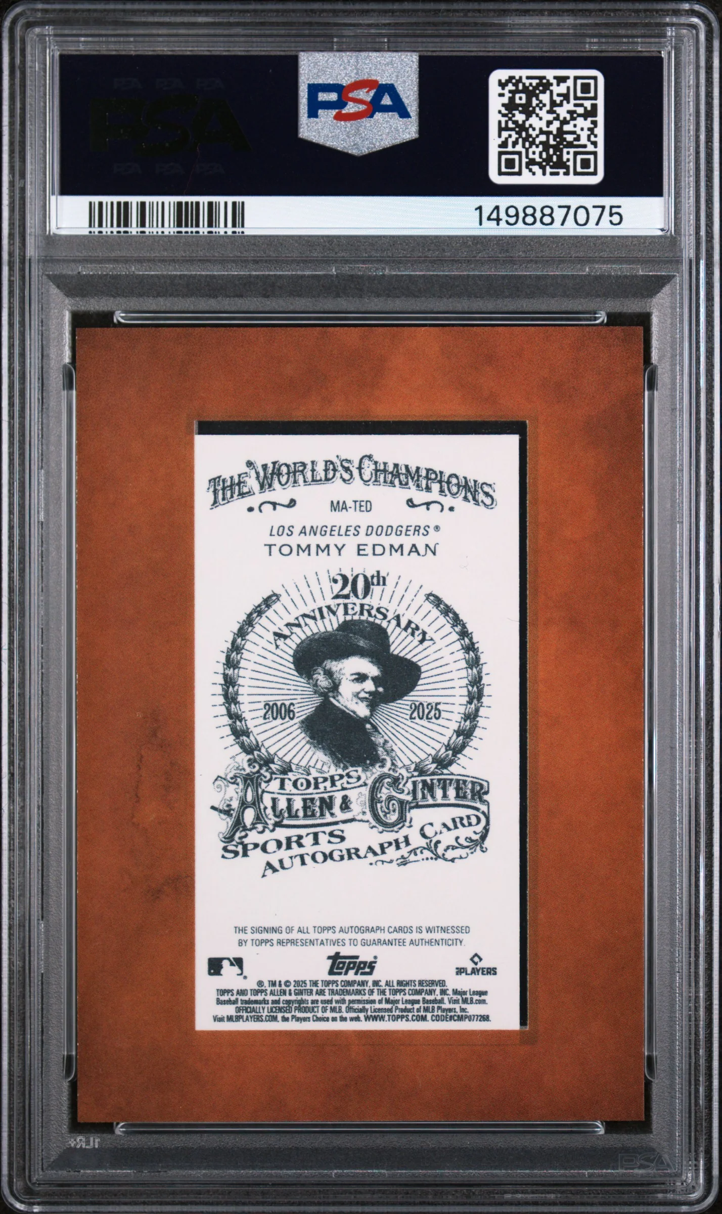 2025 Topps Allen & Ginter Mini Baseball Autographs Tommy Edman #TED PSA 9 - Image 2