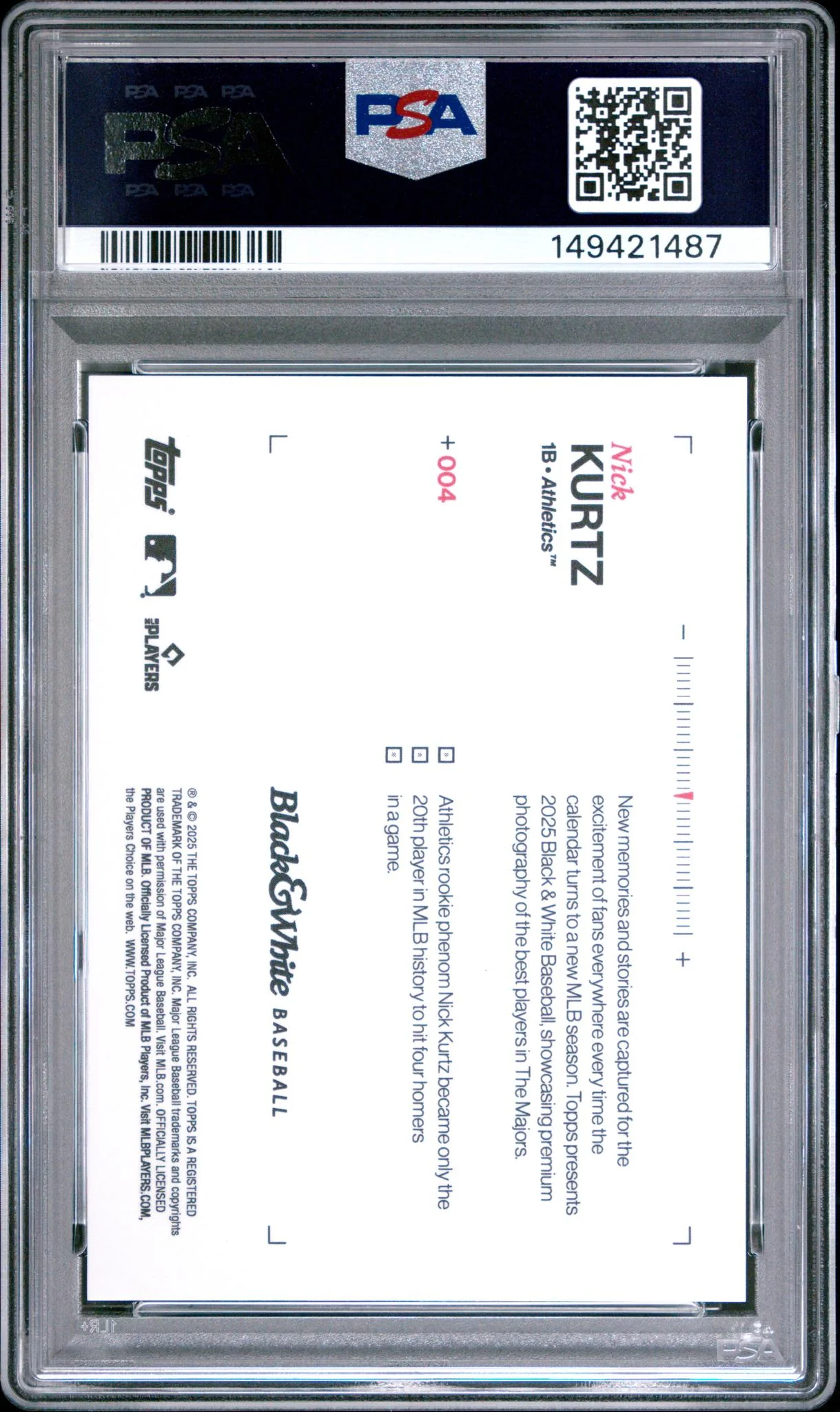 2025 Topps Black and White Green Nick Kurtz #4 /99 PSA 10 - Image 2