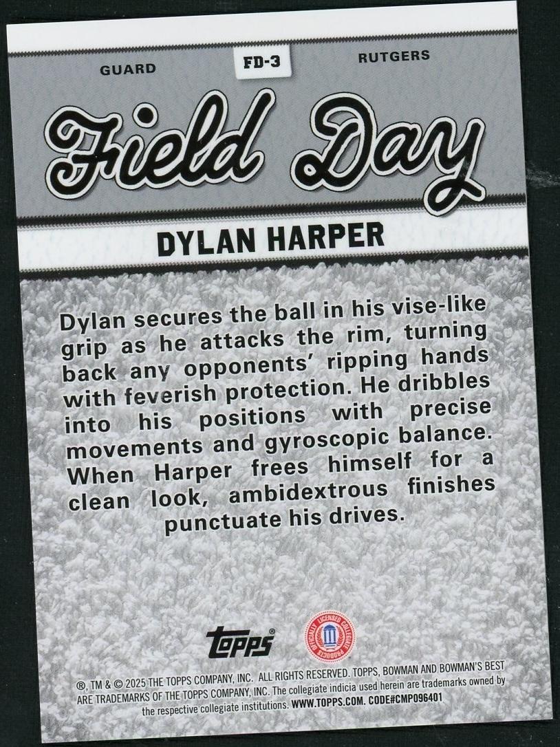 2025 Topps Bowman U Best Field Day Dylan Harper #FD-3 1/1 - Image 2