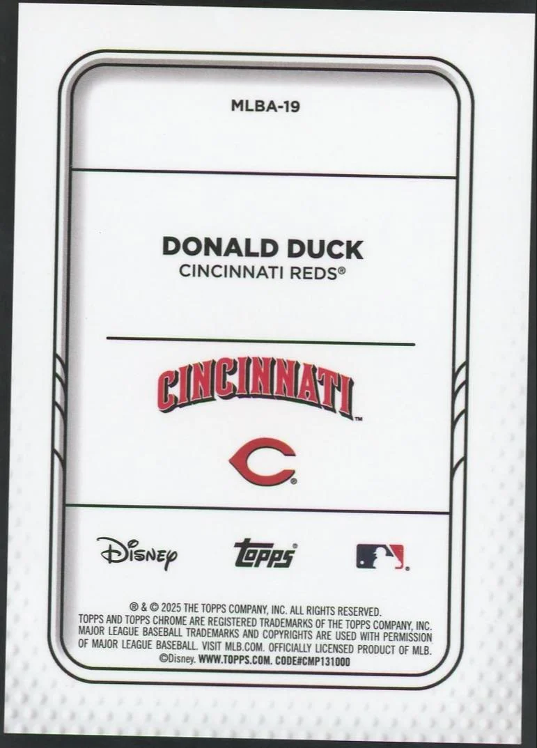 2025 Topps Chrome Baseball Donald Duck Disney Cincinatti Reds - Image 2