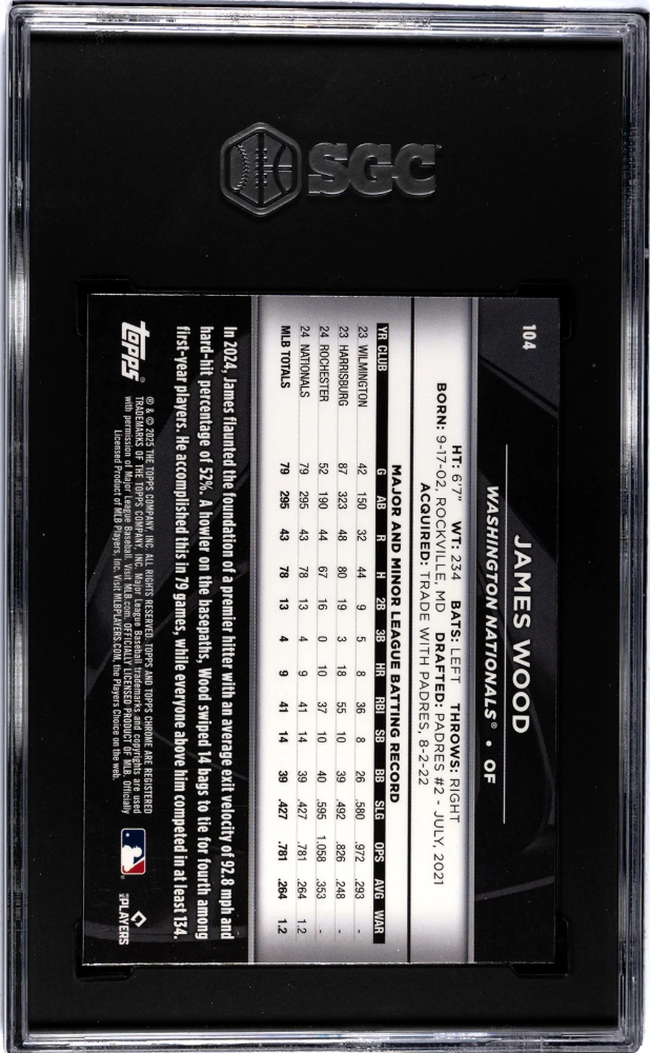 2025 Topps Chrome Black #104 James Wood SGC 9 - Image 2