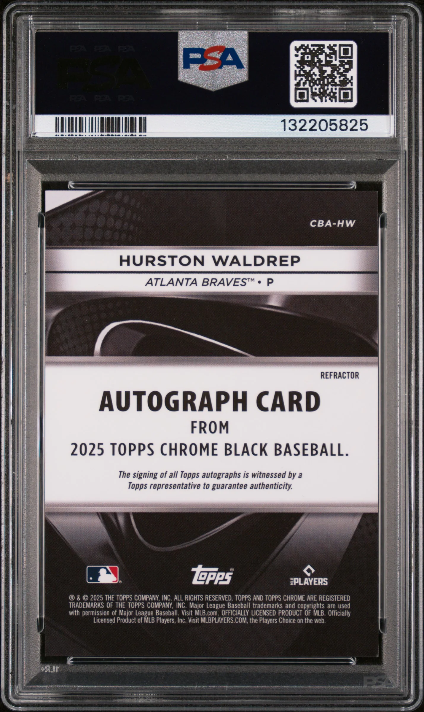 2025 Topps Chrome Black Autographs Refractor Hurston Waldrep #HW /199 PSA 9 - Image 2