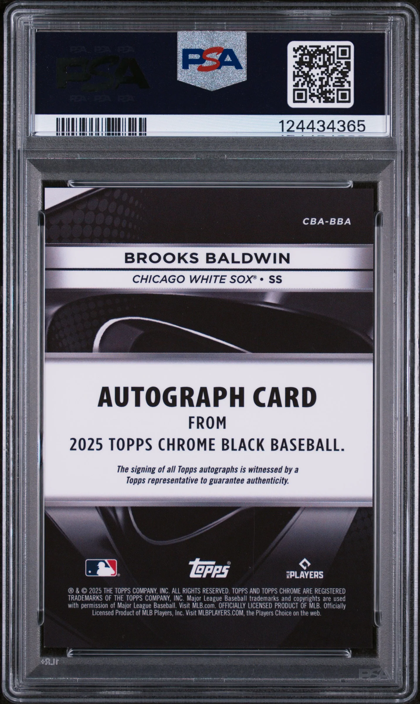 2025 Topps Chrome Black Autographs White Refractor Brooks Baldwin #BBA /10 PSA 9 - Image 2
