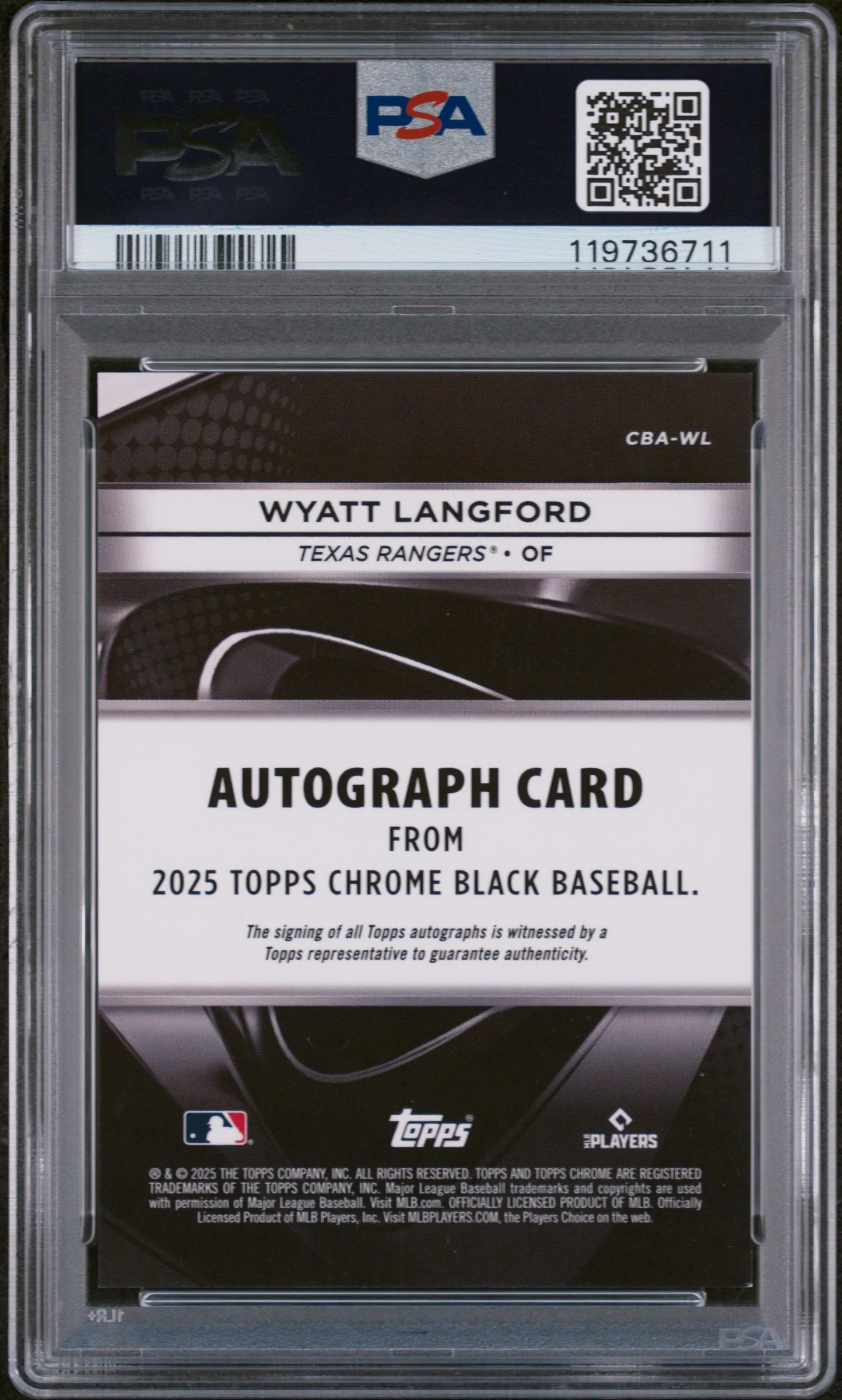 2025 Topps Chrome Black Green Refractor Wyatt Langford #CBA-WL Auto /99 PSA 9 - Image 2